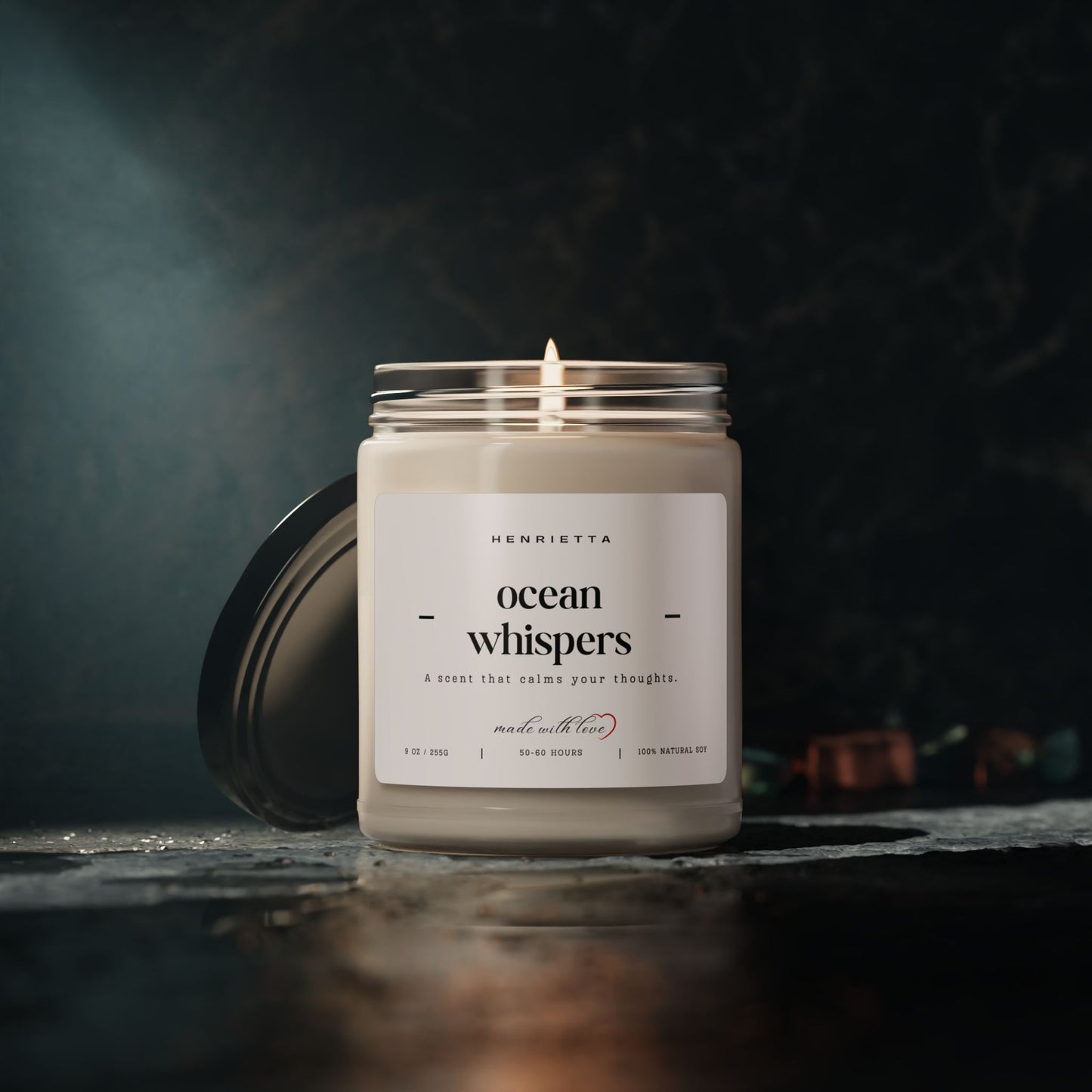 Ocean Whispers Scented 9oz. Soy Candle, Eco-Friendly Aromatherapy, Relaxing Home Decor, Perfect for Gifting, Spa & Self-Care